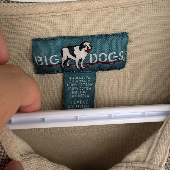 Vintage Big Dogs Collared Cream Textured Fabric Golf Polo Men's XL - Picture 4 of 8